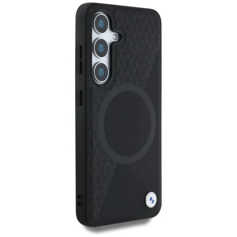 BMW Leder-Halbtextur MagSafe Case para Samsung Galaxy S25 preto