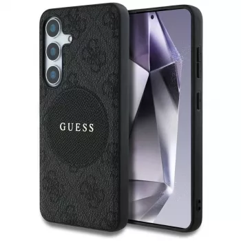 Guess 4G Round Patch Classic Logo MagSafe Case para Samsung Galaxy S25+ (preto)