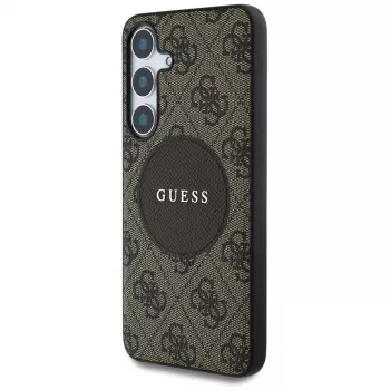 Guess 4G Round Patch Classic Logo MagSafe Case para Samsung Galaxy S25+ (castanho)