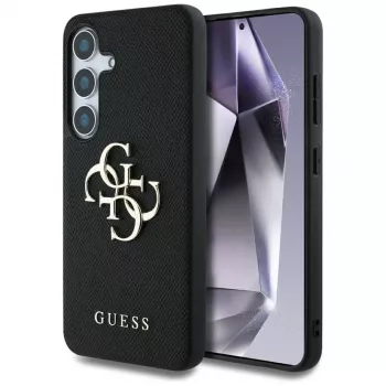 Guess Grained Big 4G Logo Small Classic Logo Capa traseira para Samsung Galaxy S25, preto