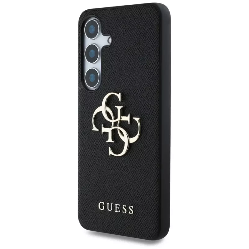 Guess Grained Big 4G Logo Small Classic Logo Capa traseira para Samsung Galaxy S25, preto