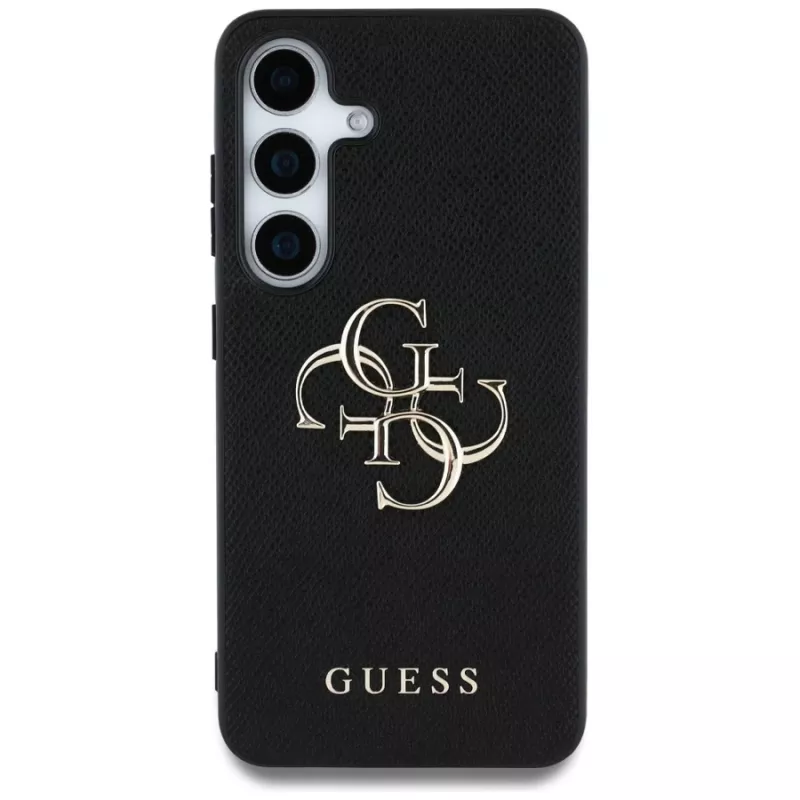 Guess Grained Big 4G Logo Small Classic Logo Capa traseira para Samsung Galaxy S25, preto