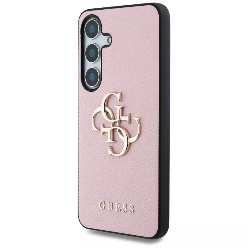 Guess Grained Big 4G Logo Small Classic Logo Capa traseira para Samsung Galaxy S25 Plus, rosa