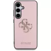 Guess Grained Big 4G Logo Small Classic Logo Capa traseira para Samsung Galaxy S25 Plus, rosa