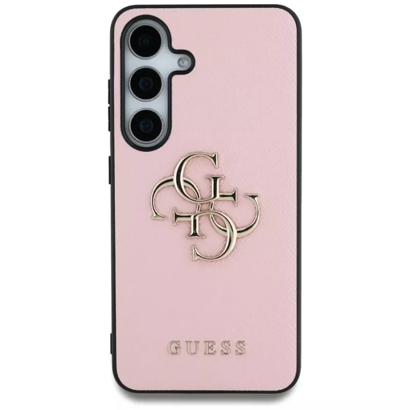 Guess Grained Big 4G Logo Small Classic Logo Capa traseira para Samsung Galaxy S25 Plus, rosa