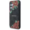 Guess Leather 4G Flowers Print Metal Classic Logo MagSafe Case para Samsung Galaxy S25, preto