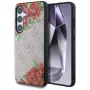 Guess Leather 4G Flowers Print Metal Classic Logo MagSafe Case para Samsung Galaxy S25 rosa