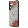 Guess Leather 4G Flowers Print Metal Classic Logo MagSafe Case para Samsung Galaxy S25 rosa