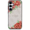 Guess Leather 4G Flowers Print Metal Classic Logo MagSafe Case para Samsung Galaxy S25 rosa
