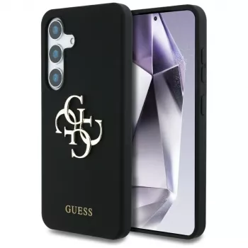 Guess Silicone Big 4G Logo Bottom Script Case para Samsung Galaxy S25, preto