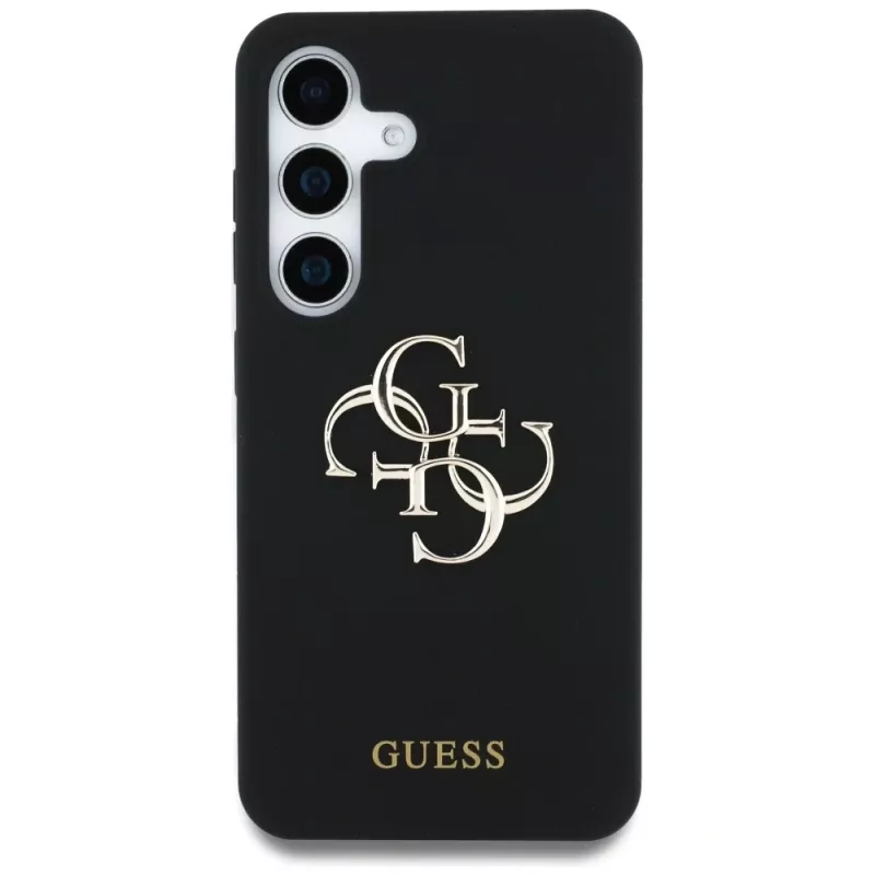 Guess Silicone Big 4G Logo Bottom Script Case para Samsung Galaxy S25, preto