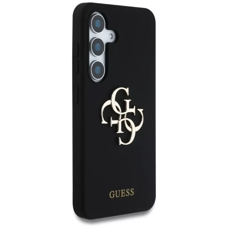 Guess Silicone Big 4G Logo Bottom Script Case para Samsung Galaxy S25, preto