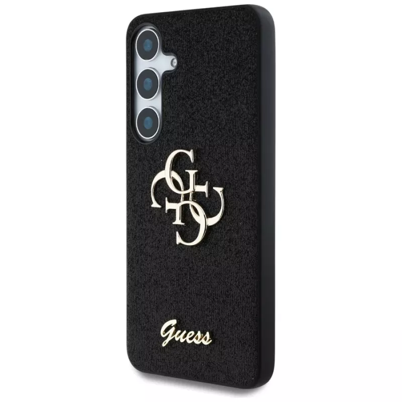 Guess Fixed Glitter Big 4G Metal Logo Case para Samsung Galaxy S25 (preto)