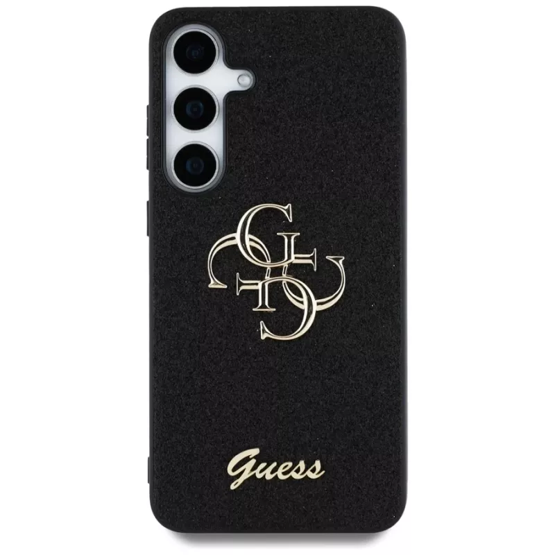 Guess Fixed Glitter Big 4G Metal Logo Case para Samsung Galaxy S25 (preto)