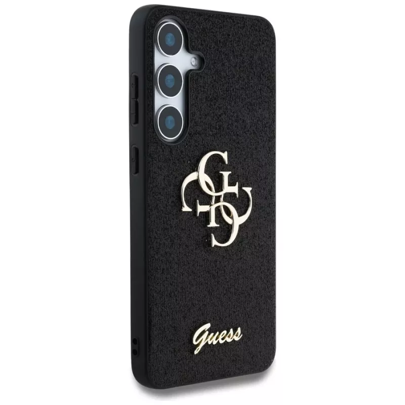 Guess Fixed Glitter Big 4G Metal Logo Case para Samsung Galaxy S25 (preto)