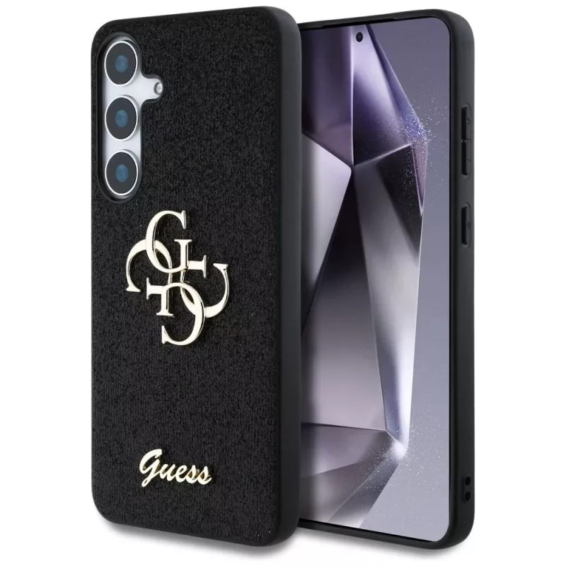 Guess Fixed Glitter Big 4G Metal Logo Case para Samsung Galaxy S25+ (preto)