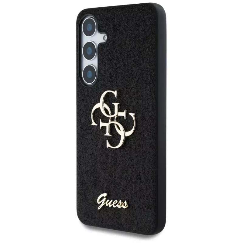 Guess Fixed Glitter Big 4G Metal Logo Case para Samsung Galaxy S25+ (preto)