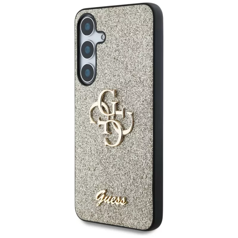 Guess Fixed Glitter Big 4G Metal Logo Capa traseira para Samsung Galaxy S25 - dourado