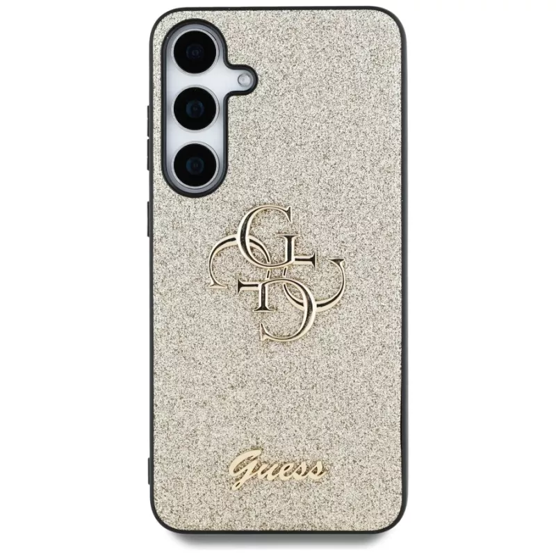 Guess Fixed Glitter Big 4G Metal Logo Capa traseira para Samsung Galaxy S25 - dourado