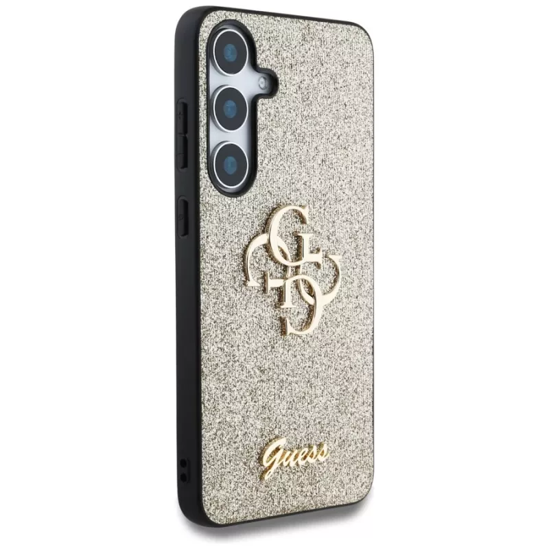 Guess Fixed Glitter Big 4G Metal Logo Capa traseira para Samsung Galaxy S25 - dourado