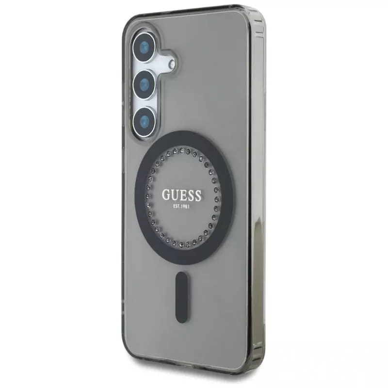 Guess Rhinestones Printed Classic Logo MagSafe Case para Samsung Galaxy S25 (preto)