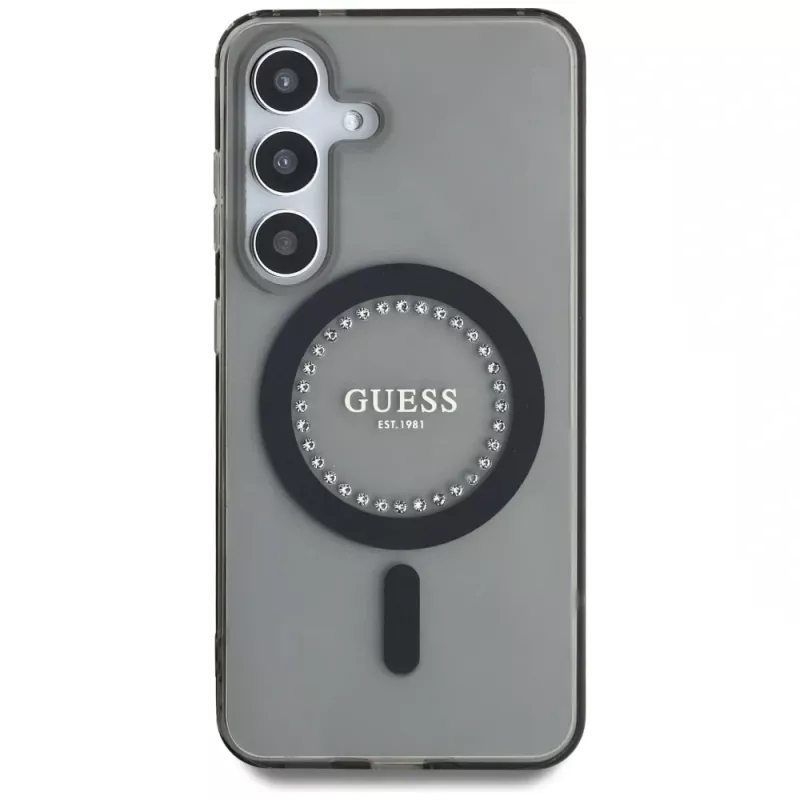 Guess Rhinestones Printed Classic Logo MagSafe Case para Samsung Galaxy S25 (preto)