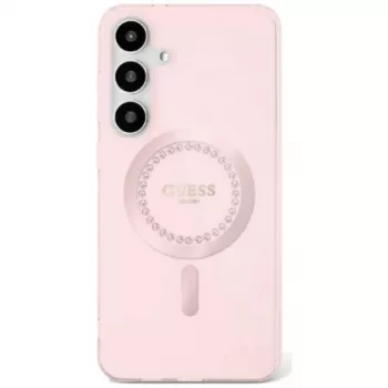 Guess Rhinestones Printed Classic Logo MagSafe Case para Samsung Galaxy S25 (rosa)