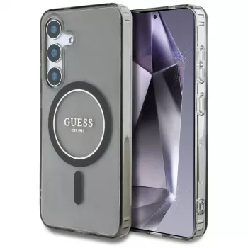 Guess Glitter Circle Classic Logo MagSafe Case para Samsung Galaxy S25 preto
