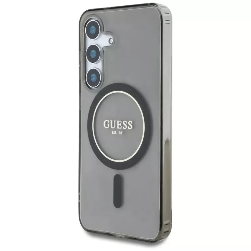 Guess Glitter Circle Classic Logo MagSafe Case para Samsung Galaxy S25 preto