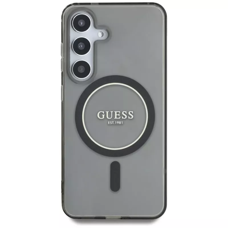 Guess Glitter Circle Classic Logo MagSafe Case para Samsung Galaxy S25 preto