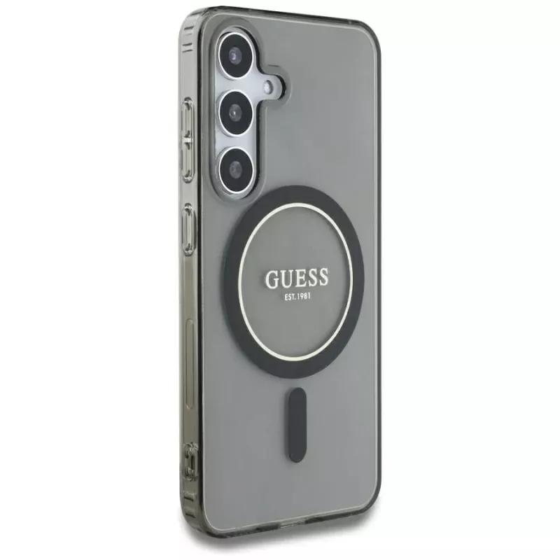 Guess Glitter Circle Classic Logo MagSafe Case para Samsung Galaxy S25 preto