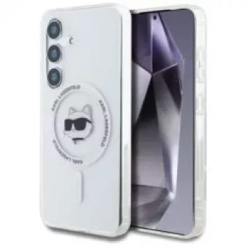 Karl Lagerfeld Button Choupette Head Printed Logo MagSafe Case para Samsung Galaxy S25 branco
