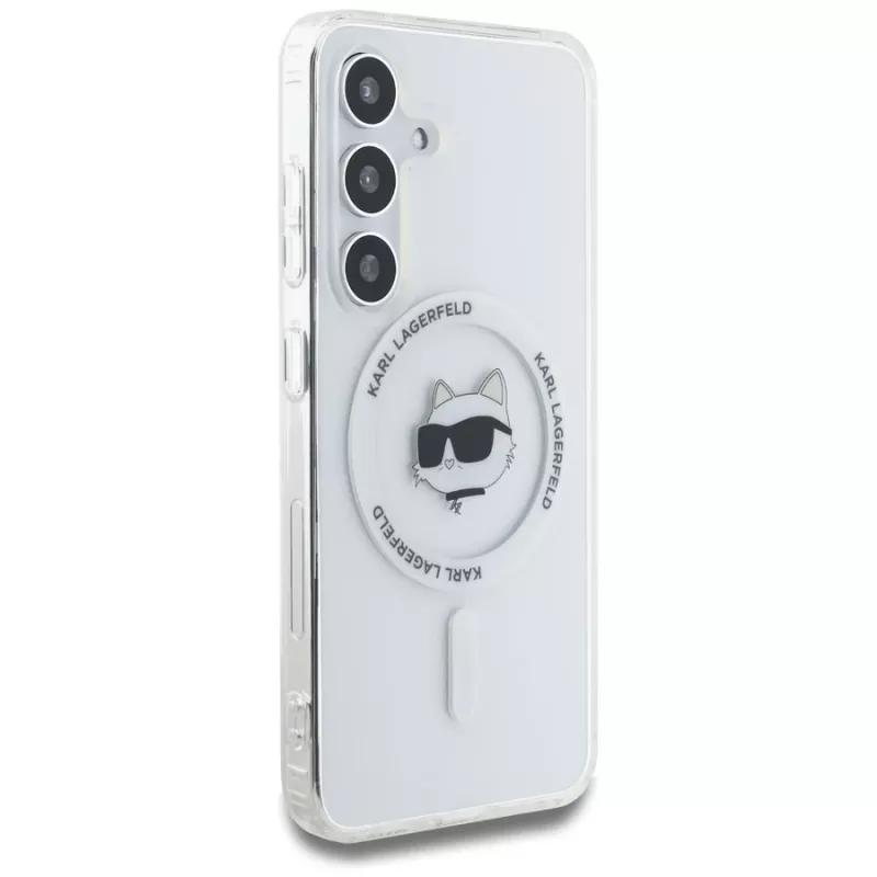 Karl Lagerfeld Button Choupette Head Printed Logo MagSafe Case para Samsung Galaxy S25 branco