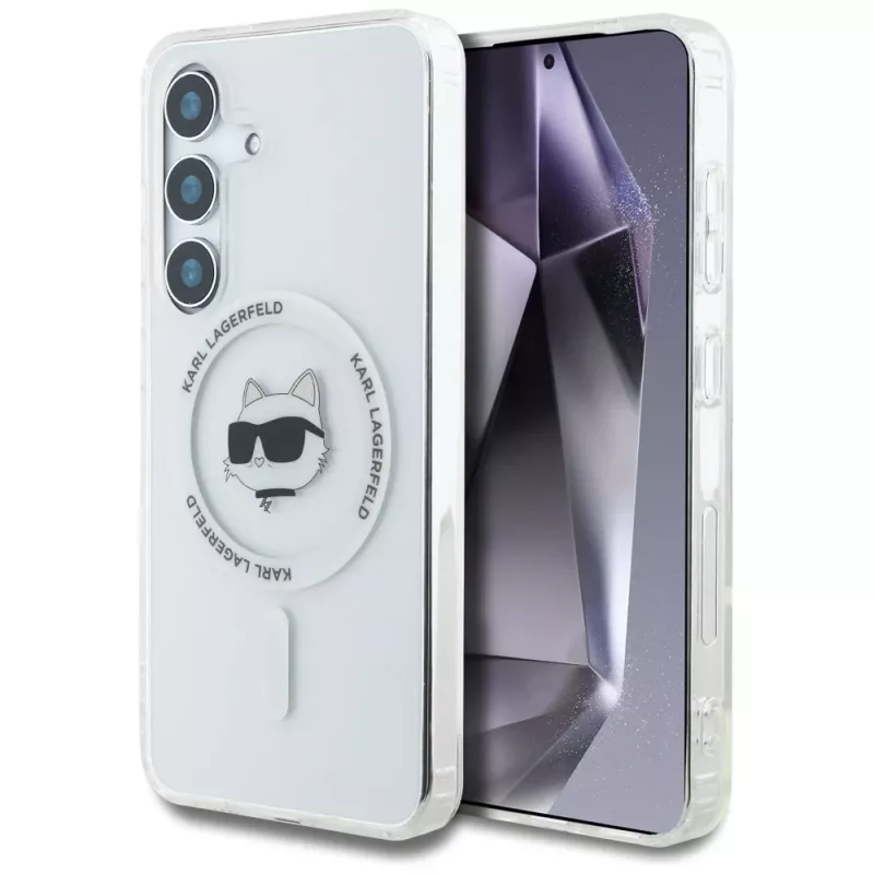 Karl Lagerfeld Button Choupette Head Printed Logo MagSafe Case para Samsung Galaxy S25 branco