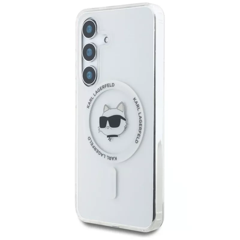 Karl Lagerfeld Button Choupette Head Printed Logo MagSafe Case para Samsung Galaxy S25 branco