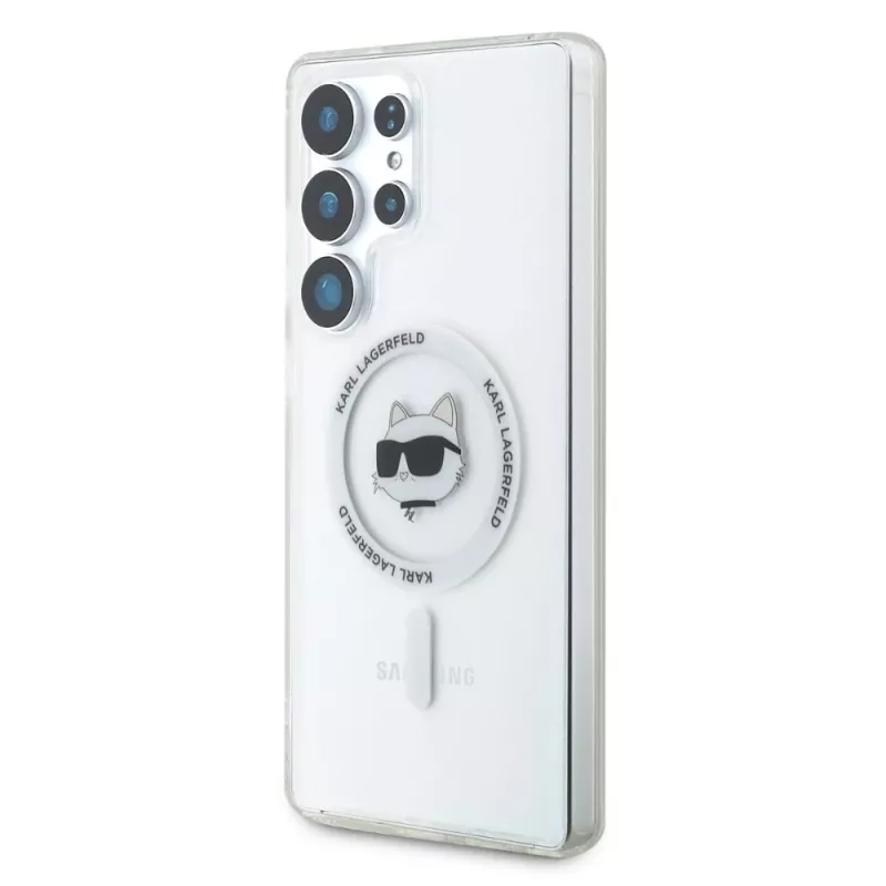 Karl Lagerfeld Button Choupette Head Printed Logo MagSafe Case para Samsung Galaxy S25 Ultra branco