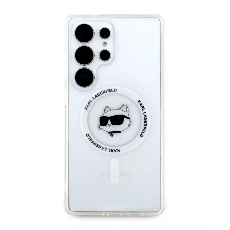 Karl Lagerfeld Button Choupette Head Printed Logo MagSafe Case para Samsung Galaxy S25 Ultra branco