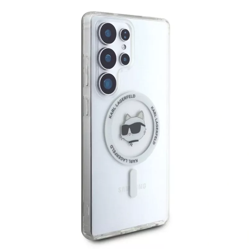 Karl Lagerfeld Button Choupette Head Printed Logo MagSafe Case para Samsung Galaxy S25 Ultra branco