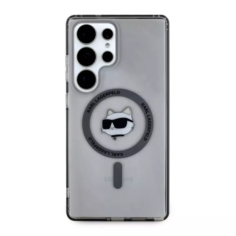 Karl Lagerfeld Button Choupette Head Printed Logo MagSafe Case para Samsung Galaxy S25 Ultra, preto