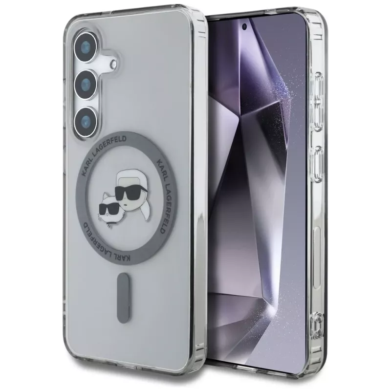 KARL LAGERFELD Button Karl & Choupette Heads Printed Logo MagSafe Case para Samsung Galaxy S25, preto
