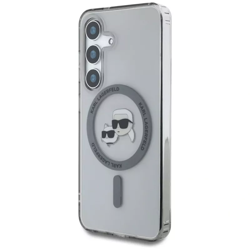 KARL LAGERFELD Button Karl & Choupette Heads Printed Logo MagSafe Case para Samsung Galaxy S25, preto
