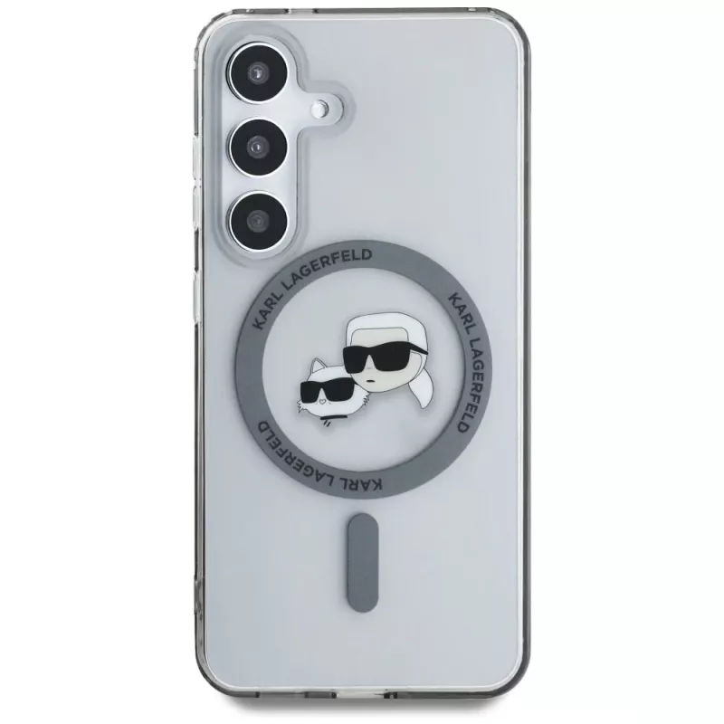 KARL LAGERFELD Button Karl & Choupette Heads Printed Logo MagSafe Case para Samsung Galaxy S25, preto