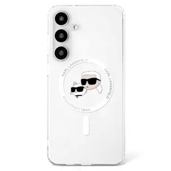 KARL LAGERFELD Button Karl & Choupette Heads Printed Logo MagSafe Case para Samsung Galaxy S25 branco