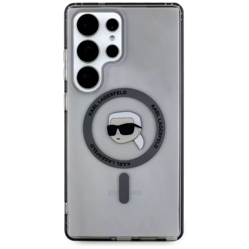 KARL LAGERFELD Capa MagSafe Button Karl Head Printed Logo para Samsung Galaxy S25 Ultra, preto