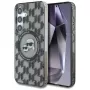 Karl Lagerfeld Capa MagSafe Button Karl & Choupette Heads On KL Pattern para Samsung Galaxy S25, preto
