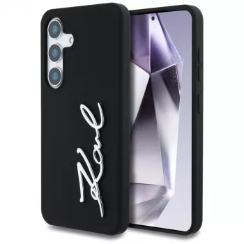 KARL LAGERFELD Capa Silicone Metal Signature Logo para Samsung Galaxy S25, preto