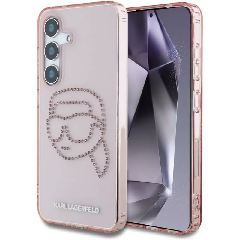 Karl Lagerfeld Capa Rhinestones Karl Head Logo para Samsung Galaxy S25 (rosa)