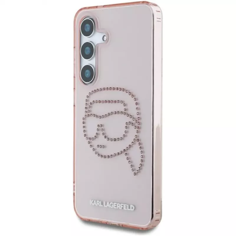 Karl Lagerfeld Capa Rhinestones Karl Head Logo para Samsung Galaxy S25 (rosa)