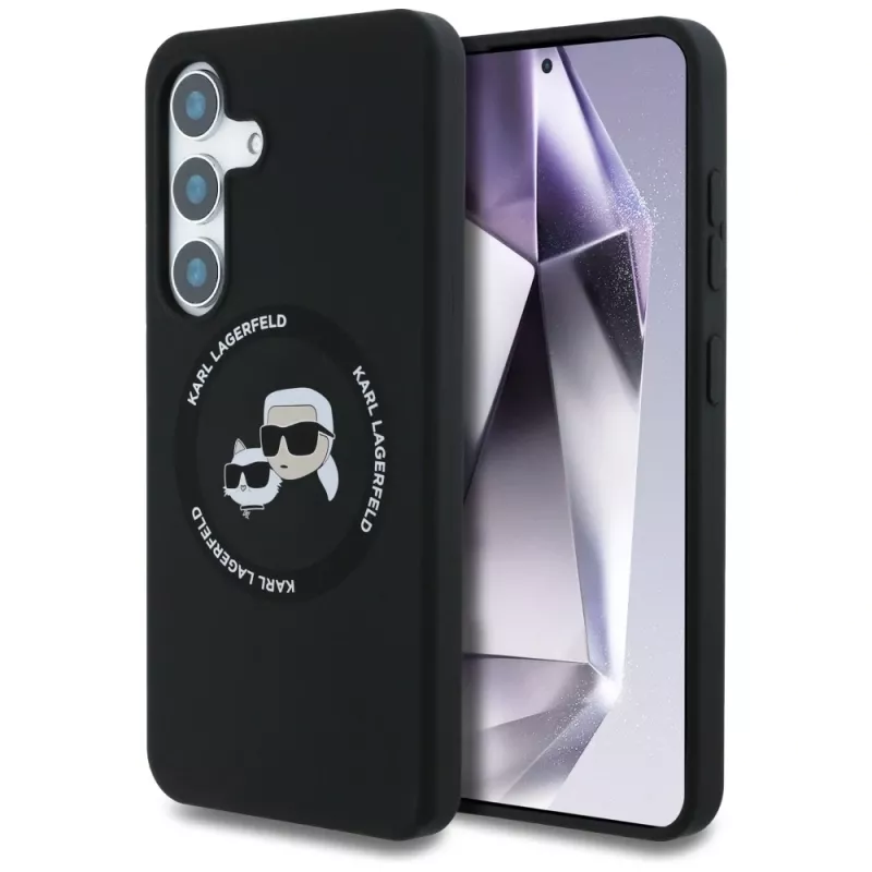 Karl Lagerfeld Capa MagSafe Silicone DoubleHeads And Circle para Samsung Galaxy S25, preto