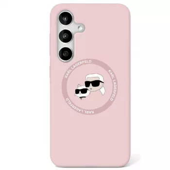 KARL LAGERFELD Capa MagSafe Silicone Double Heads And Circle para Samsung Galaxy S25, rosa